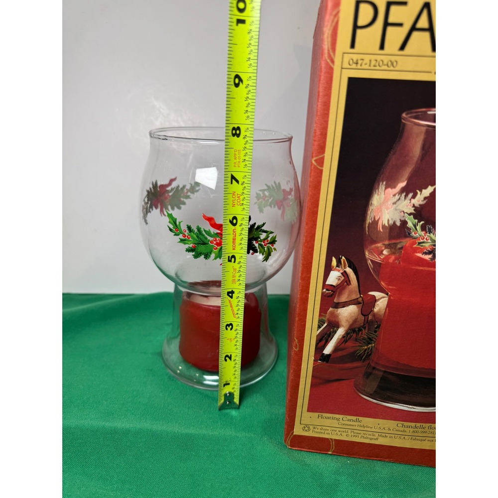 Pfaltzgraff Christmas Heritage Floating Candle Holder Glass Holly Ribbon Design - Picture 5 of 6